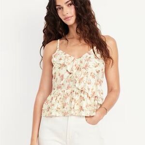 Old Navy Cream Floral Ruffle Blouse